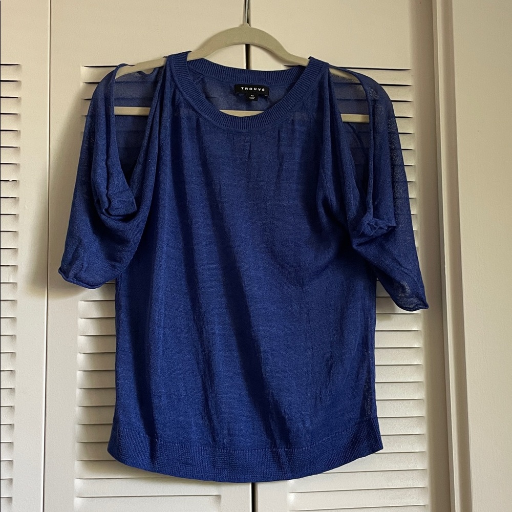 Trouvé Blue Knit cold shoulder sheer blouse